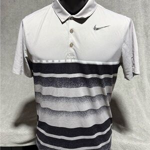 Nike Men's White and Black Striped Polo Shirt